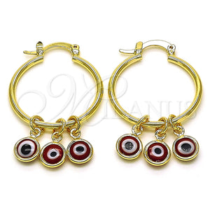 Argolla Pequeña 02.63.2749.25 Oro Laminado, Diseño de Ojo Griego, Resinado Rojo, Tono Dorado
