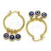 Argolla Pequeña 02.63.2749.1.25 Oro Laminado, Diseño de Ojo Griego, Resinado Azul, Tono Dorado
