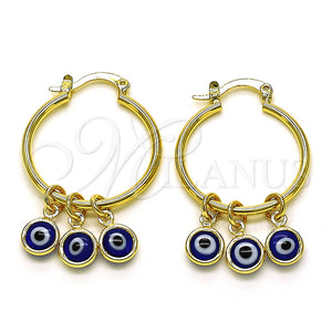 Argolla Pequeña 02.63.2749.1.25 Oro Laminado, Diseño de Ojo Griego, Resinado Azul, Tono Dorado
