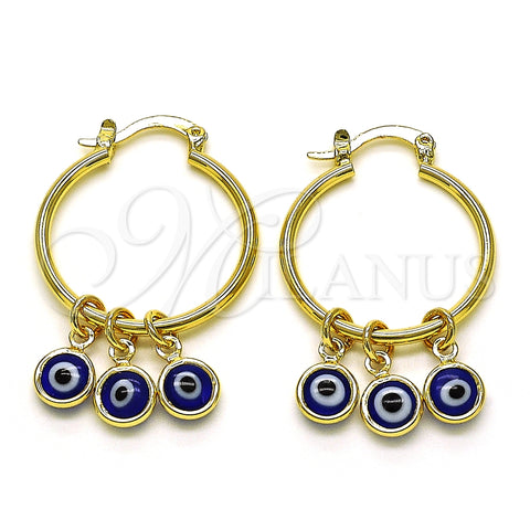 Argolla Pequeña 02.63.2749.1.25 Oro Laminado, Diseño de Ojo Griego, Resinado Azul, Tono Dorado