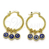 Argolla Pequeña 02.63.2749.1.25 Oro Laminado, Diseño de Ojo Griego, Resinado Azul, Tono Dorado