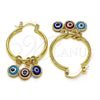 Argolla Pequeña 02.63.2749.2.25 Oro Laminado, Diseño de Ojo Griego, Resinado Multicolor, Tono Dorado