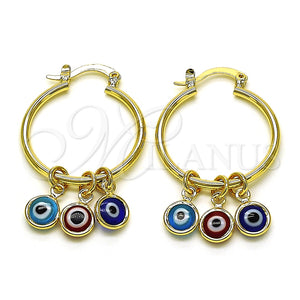 Argolla Pequeña 02.63.2749.2.25 Oro Laminado, Diseño de Ojo Griego, Resinado Multicolor, Tono Dorado