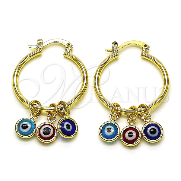 Argolla Pequeña 02.63.2749.2.25 Oro Laminado, Diseño de Ojo Griego, Resinado Multicolor, Tono Dorado