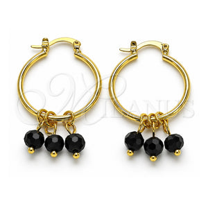 Argolla Pequeña 02.63.2752.25 Oro Laminado, con Cristal Negro, Pulido, Tono Dorado