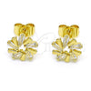 Arete Dormilona 02.210.0746 Oro Laminado, Diseño de Baguette, con Blanca Zirconia Cubica, Pulido, Tono Dorado