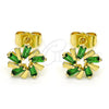 Arete Dormilona 02.210.0746.1 Oro Laminado, Diseño de Baguette, con Verde Zirconia Cubica, Pulido, Tono Dorado