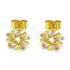 Arete Dormilona 02.210.0746.2 Oro Laminado, Diseño de Baguette, con Rosado Zirconia Cubica, Pulido, Tono Dorado