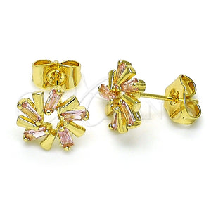 Arete Dormilona 02.210.0746.2 Oro Laminado, Diseño de Baguette, con Rosado Zirconia Cubica, Pulido, Tono Dorado