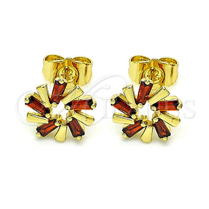 Arete Dormilona 02.210.0746.3 Oro Laminado, Diseño de Baguette, con Granate Zirconia Cubica, Pulido, Tono Dorado