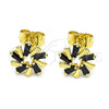 Arete Dormilona 02.210.0746.4 Oro Laminado, Diseño de Baguette, con Negro Zirconia Cubica, Pulido, Tono Dorado