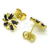 Arete Dormilona 02.210.0746.4 Oro Laminado, Diseño de Baguette, con Negro Zirconia Cubica, Pulido, Tono Dorado