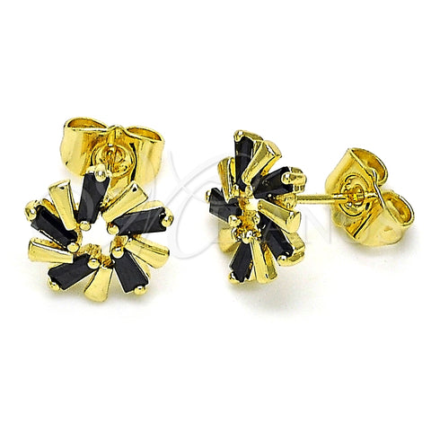 Arete Dormilona 02.210.0746.4 Oro Laminado, Diseño de Baguette, con Negro Zirconia Cubica, Pulido, Tono Dorado