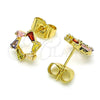 Arete Dormilona 02.210.0747.5 Oro Laminado, Diseño de Baguette, con Multicolor Zirconia Cubica, Pulido, Tono Dorado