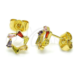Arete Dormilona 02.210.0747.5 Oro Laminado, Diseño de Baguette, con Multicolor Zirconia Cubica, Pulido, Tono Dorado