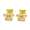 Arete Dormilona 02.210.0250.4 Oro Laminado, Diseño de Flor y Baguette, con Rosado and Blanca Zirconia Cubica, Pulido, Tono Dorado