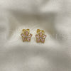 Arete Dormilona 02.210.0250.4 Oro Laminado, Diseño de Flor y Baguette, con Rosado and Blanca Zirconia Cubica, Pulido, Tono Dorado