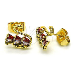 Arete Dormilona 02.210.0748.1 Oro Laminado, Diseño de Cisne y Baguette, con Multicolor Zirconia Cubica, Pulido, Tono Dorado