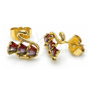 Arete Dormilona 02.210.0748.1 Oro Laminado, Diseño de Cisne y Baguette, con Zirconia Cubica Multicolor, Pulido, Tono Dorado