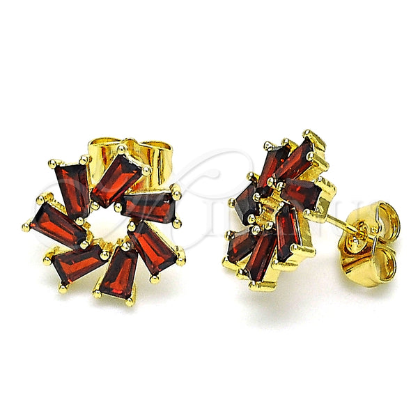 Arete Dormilona 02.210.0749.3 Oro Laminado, Diseño de Baguette, con Granate Zirconia Cubica, Pulido, Tono Dorado
