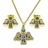 Juego de Arete y Dije de Adulto 10.284.0028.1 Oro Laminado, Diseño de Angel, con Multicolor Zirconia Cubica, Pulido, Tono Dorado