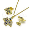 Juego de Arete y Dije de Adulto 10.284.0028.1 Oro Laminado, Diseño de Angel, con Multicolor Zirconia Cubica, Pulido, Tono Dorado