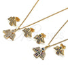 Juego de Arete y Dije de Adulto 10.284.0028.1 Oro Laminado, Diseño de Angel, con Multicolor Zirconia Cubica, Pulido, Tono Dorado