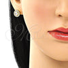 Juego de Arete y Dije de Adulto 10.284.0030 Oro Laminado, con Blanca Zirconia Cubica, Pulido, Tono Dorado