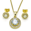 Juego de Arete y Dije de Adulto 10.284.0030 Oro Laminado, con Blanca Zirconia Cubica, Pulido, Tono Dorado