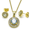 Juego de Arete y Dije de Adulto 10.284.0030 Oro Laminado, con Blanca Zirconia Cubica, Pulido, Tono Dorado