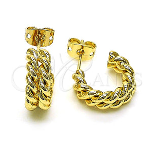 Arete Dormilona 02.213.0408 Oro Laminado, Diseño de Torcido, Pulido, Tono Dorado