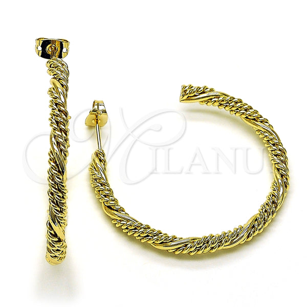 Arete Dormilona 02.213.0415 Oro Laminado, Diseño de Torcido, Pulido, Tono Dorado