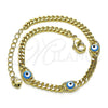 Pulsera Elegante 03.213.0152.1.07 Oro Laminado, Diseño de Ojo Griego, Esmaltado Azul claro, Tono Dorado (04 MM Thickness, 7 Inches Length)