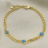 Pulsera Elegante 03.213.0152.1.07 Oro Laminado, Diseño de Ojo Griego, Esmaltado Azul claro, Tono Dorado (04 MM Thickness, 7 Inches Length)