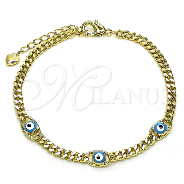 Pulsera Elegante 03.213.0152.1.07 Oro Laminado, Diseño de Ojo Griego, Esmaltado Azul claro, Tono Dorado (04 MM Thickness, 7 Inches Length)
