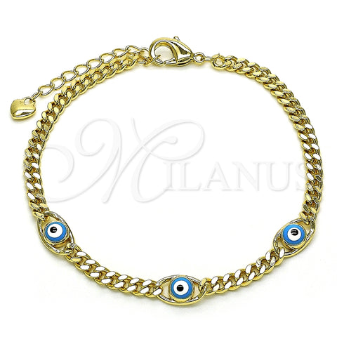 Pulsera Elegante 03.213.0152.1.07 Oro Laminado, Diseño de Ojo Griego, Esmaltado Azul claro, Tono Dorado (04 MM Thickness, 7 Inches Length)