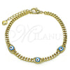Pulsera Elegante 03.213.0152.1.07 Oro Laminado, Diseño de Ojo Griego, Esmaltado Azul claro, Tono Dorado (04 MM Thickness, 7 Inches Length)