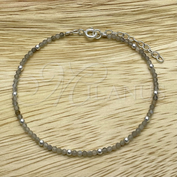 Pulsera Elegante 03.402.0001.07 Plata Rodinada, Diseño de Bola, con Cristal Verde Claro, Pulido, Tono Plateado (Grosor 02 MM, 7 Pulgadas de Largo)