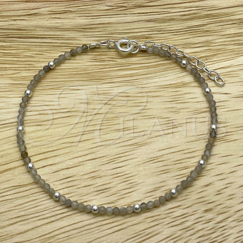Pulsera Elegante 03.402.0001.07 Plata Rodinada, Diseño de Bola, con Cristal Verde Claro, Pulido, Tono Plateado (Grosor 02 MM, 7 Pulgadas de Largo)