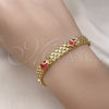 Pulsera Elegante 03.213.0156.08 Oro Laminado, Diseño de Elefante, Esmaltado Rojo, Tono Dorado (07 MM Thickness, 8 Inches Length)