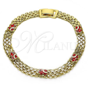 Pulsera Elegante 03.213.0156.08 Oro Laminado, Diseño de Elefante, Esmaltado Rojo, Tono Dorado (07 MM Thickness, 8 Inches Length)