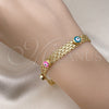 Pulsera Elegante 03.213.0157.08 Oro Laminado, Diseño de Ojo Griego y Bismarco, Esmaltado Multicolor, Tono Dorado (08 MM Thickness, 8 Inches Length)
