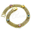 Pulsera Elegante 03.213.0157.08 Oro Laminado, Diseño de Ojo Griego y Bismarco, Esmaltado Multicolor, Tono Dorado (08 MM Thickness, 8 Inches Length)