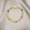 Pulsera Elegante 03.213.0157.08 Oro Laminado, Diseño de Ojo Griego y Bismarco, Esmaltado Multicolor, Tono Dorado (08 MM Thickness, 8 Inches Length)