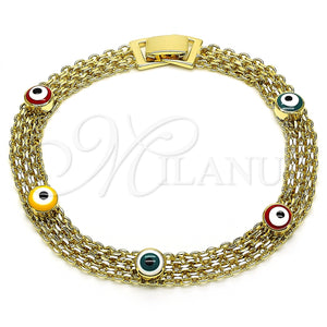 Pulsera Elegante 03.213.0157.08 Oro Laminado, Diseño de Ojo Griego y Bismarco, Esmaltado Multicolor, Tono Dorado (08 MM Thickness, 8 Inches Length)