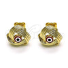 Arete Dormilona 02.213.0423 Oro Laminado, Diseño de Ojo Griego, Esmaltado Rojo, Tono Dorado