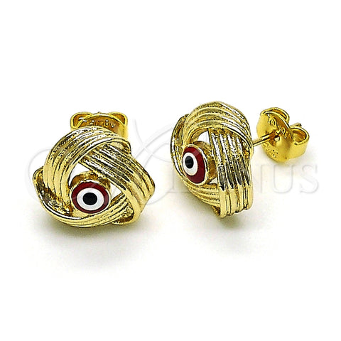 Arete Dormilona 02.213.0423 Oro Laminado, Diseño de Ojo Griego, Esmaltado Rojo, Tono Dorado
