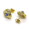 Arete Dormilona 02.213.0423.1 Oro Laminado, Diseño de Ojo Griego, Esmaltado Azul, Tono Dorado