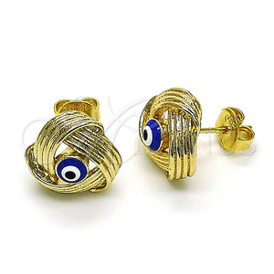 Arete Dormilona 02.213.0423.1 Oro Laminado, Diseño de Ojo Griego, Esmaltado Azul, Tono Dorado