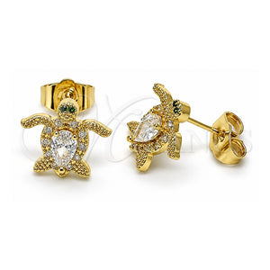 Arete Dormilona 02.210.0750 Oro Laminado, Diseño de Tortuga, con Blanca Zirconia Cubica and Blanca Micro Pave, Pulido, Tono Dorado